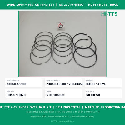 104 mm Dieselmotor Zuigerringenset OE 23040-45500 Complete 4 Cilinder Revisieset voor D4DD HD65 HD78 Vrachtwagen